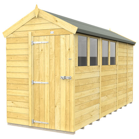 5 x 13 Feet Apex Shed - Single Door With Windows - Wood - L387 x W147 x H217 cm