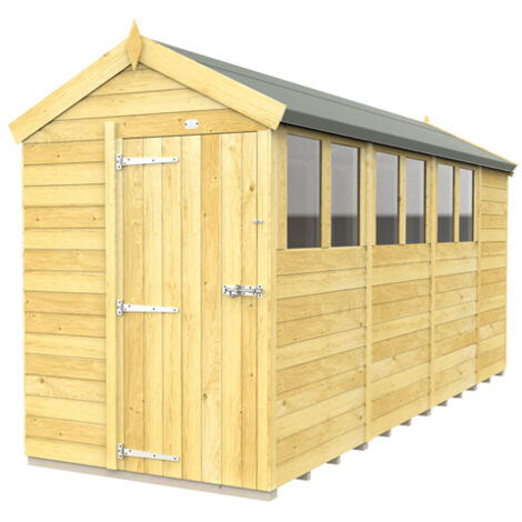 5 x 15 Feet Apex Shed - Single Door With Windows - Wood - L454 x W147 x H217 cm