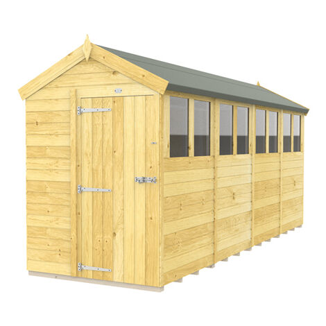 5 x 16 Feet Apex Shed - Single Door With Windows - Wood - L472 x W147 x H217 cm