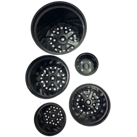 5 x 1L Black Round Plastic Flower Plant Pots With Drainage Holes & Strong Reinforced Rims
