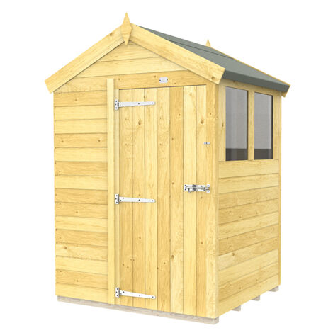 5 x 4 Feet Apex Shed - Single Door With Windows - Wood - L127 x W147 x H217 cm