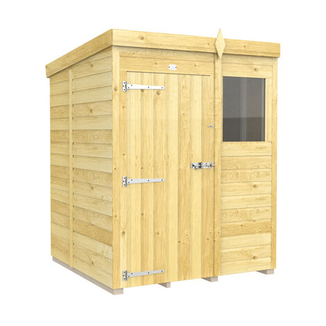 5 x 5 Feet Pent Shed - Single Door With Windows - Wood - L147 x W158 x H201 cm