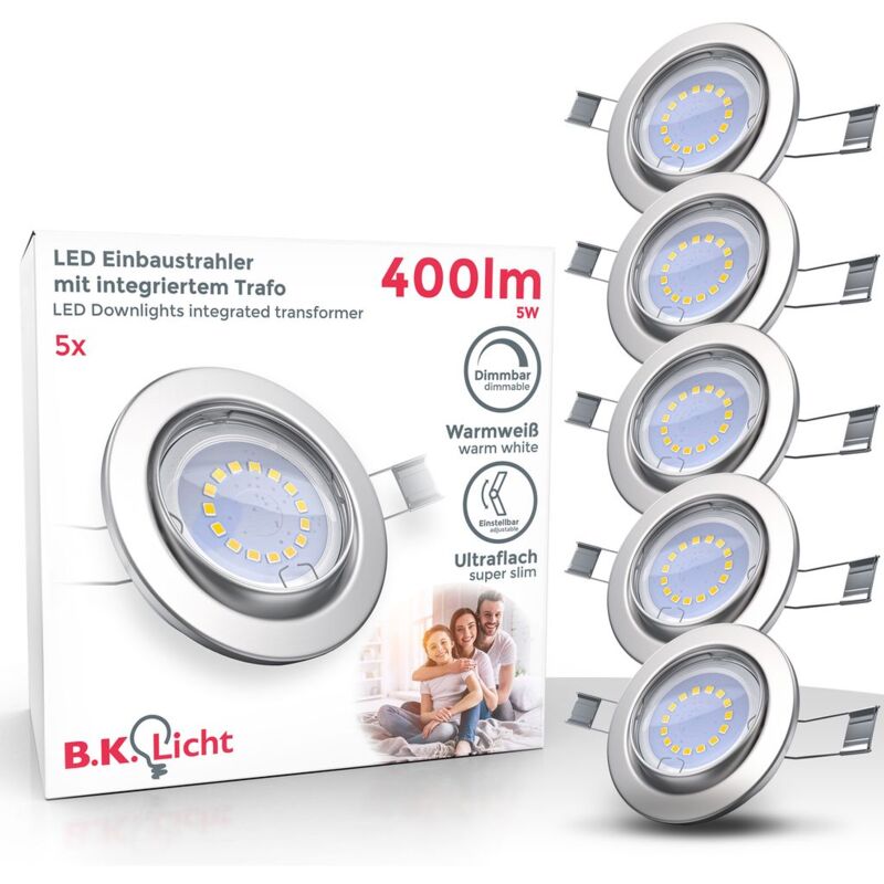 

5 x 5,5W LED Focos empotrables GU10 I Reflector giratorio y regulable en 3 niveles I blanco cálido 3000K 400lm I Downlight IP23