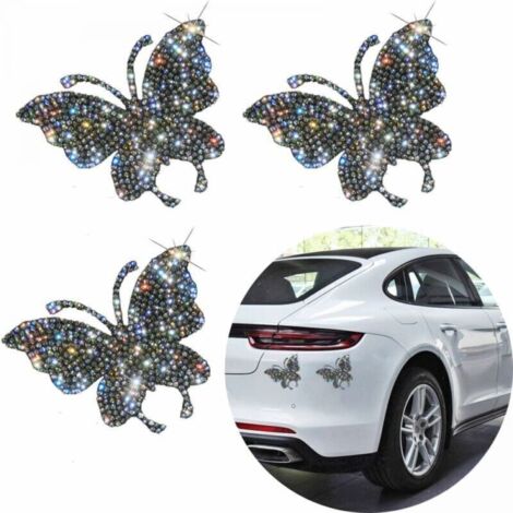 (5 x 7cm) 3 Pieces Crystal Car Sticker, Sparkly Butterfly Car Sticker with Crystal Rhinestones, Car Decorations, Rhinestone Accessories for Bumpers and Windows.