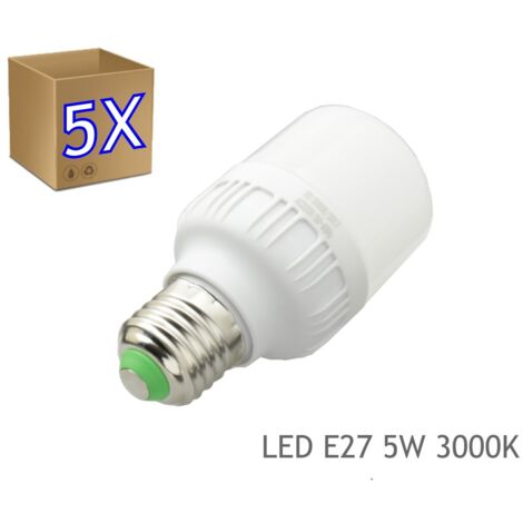 5 x Bombilla LED 5W rosca E27 luz 3000K blanco calido