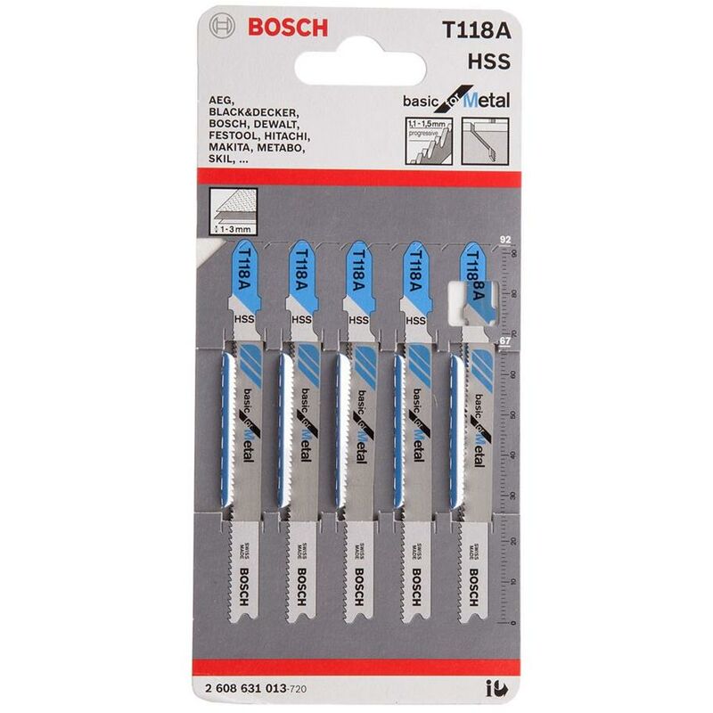 5 x Bosch T118A 92mm Thin Sheet Metal Jigsaw Blades
