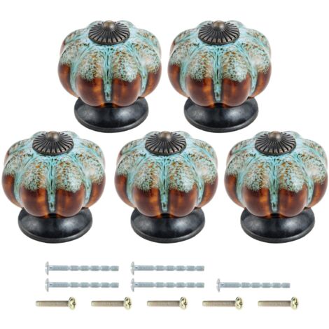 5 X Ceramic Pumpkin Furniture Knobs Leopard Print Zinc Alloy Drawer Cabinet Door Knobs With Screws
