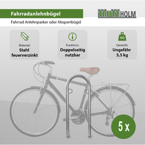 5 x Fahrradanlehnbügel  111,5 x 40 cm Stahl feuerverzinkt Ø 49 mm grau Einbetonieren Fahrradständer Parker Typ U