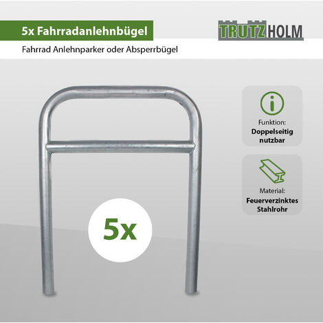5 x Fahrradanlehnbügel 78 x 115 cm Stahl feuerverzinkt Ø 60 mm grau Einbetonieren Fahrradständer Parker Typ H