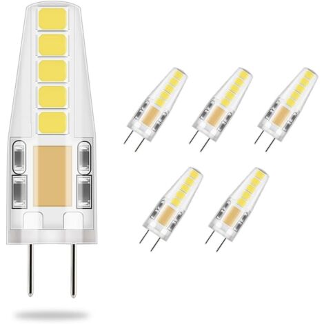 5 x G4-LED-Glühbirne, 3 W, kaltweiß, 3 W LED entspricht 23 W Halogenbirne, 36 mm x 9 mm näher an traditioneller Größe, 6.000 K, AC/DC 12 V