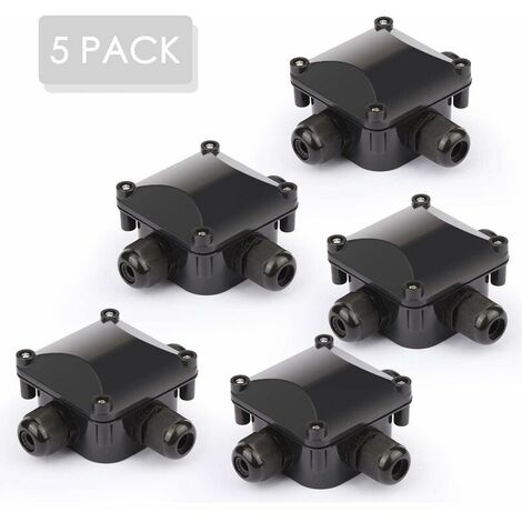 5 x IP68 Waterproof Junction Box - Waterproof Outdoor Distribution Box, Cable Connectors, Earth Cable - 3 Pin - Garden Outdoor Distribution Box