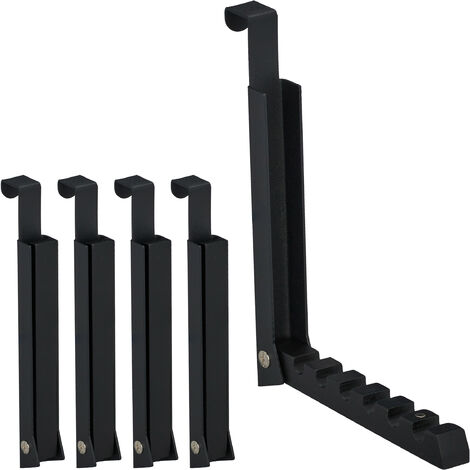 5 x Klapphaken, zum Einhängen, Türgarderobe für je 6 Kleiderbügel, Metall und Holz, Haken für 2 cm Türfalz, schwarz