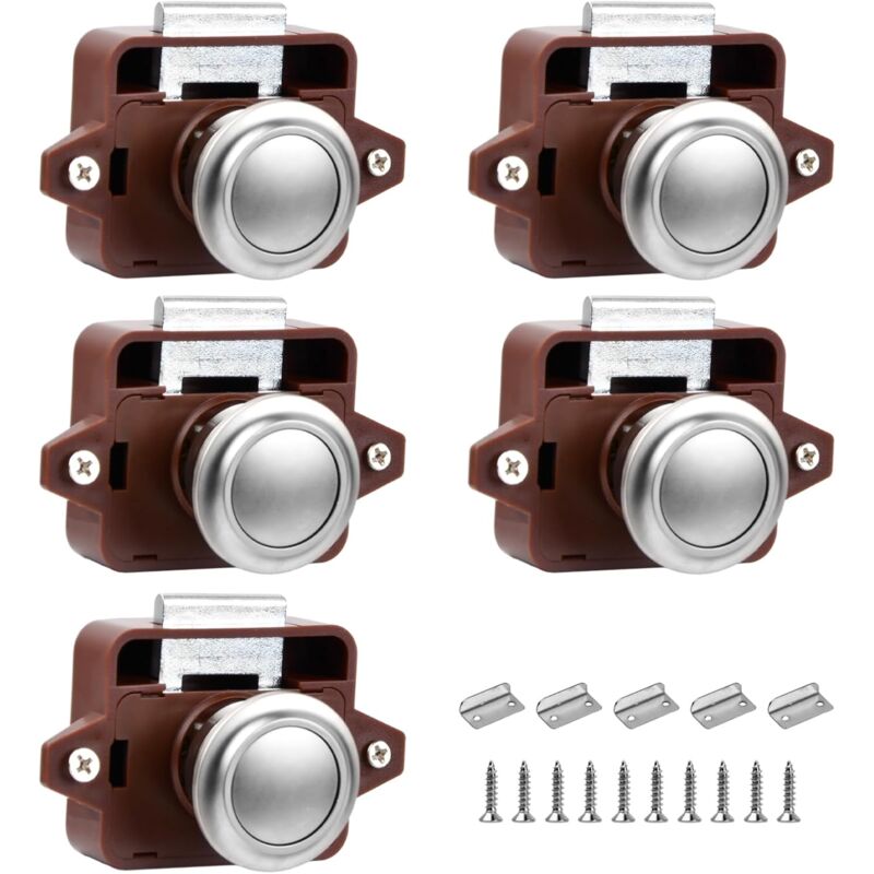 5 x Mini Push Button Camping Car Accessories Push Button Latch Security Lock Keyless Cabinet Latch Cabinet Latch for Cupboards, Drawers, Motorhomes,