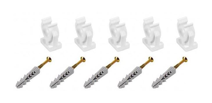 5 x Open Pipe Clips Snap In Bracket Single 15mm Plastic Clip with Fixings