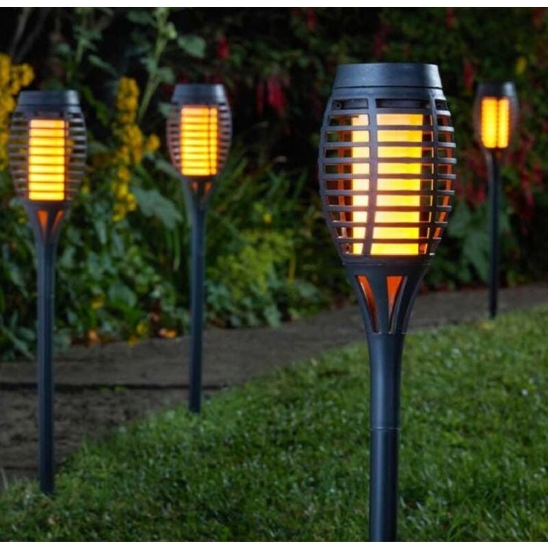 Smart Garden - 5 x Solar Powered Flame Effect Slate Grey Flaming Party Torch Garden Lanterns