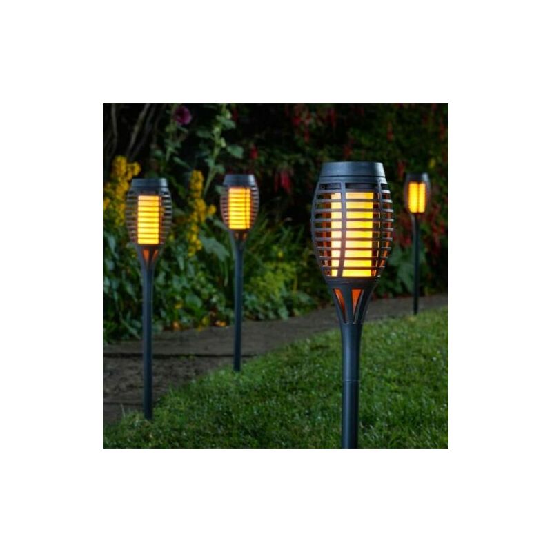 Smart Garden - 5 x Solar Powered Flame Effect BLACK Flaming Party Torch Garden Lanterns
