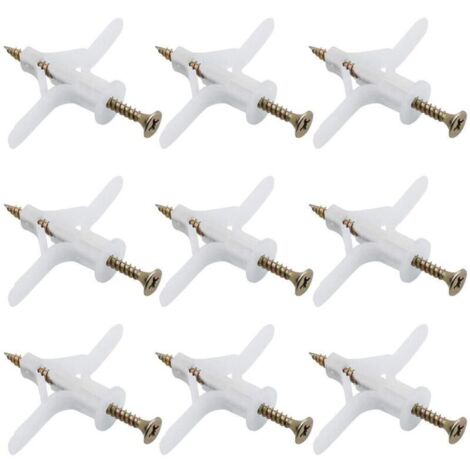 50 anclajes para placas de yeso, juegos de plástico, tubo de expansión, estilo aeronáutico, anclajes de tubo de extensión con taladro automático, utilizados para la mayoría de las paredes de yeso livi