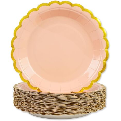 50 Assiettes jetables, Bordure festonnée, Carton résistant, 18cm, Anniversaire Mariage