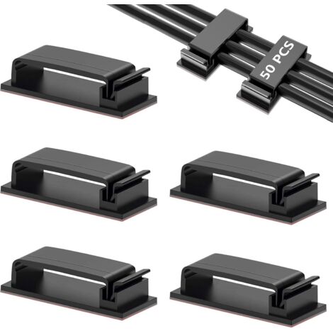 50 attaches-câbles autocollantes pour la gestion et l'organisation des câbles, idéales pour le bureau, la maison, la voiture, la télévision et l'ordinateur (noir).-AquaForge