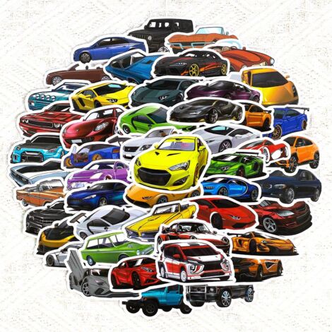 50 autocollants amusants sur le thème du graffiti et de la course automobile, en vinyle imperméable, pour ordinateurs portables, scrapbooking, skateboards, valises et bouteilles - Jolis autocollants p