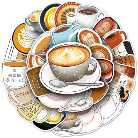 50 autocollants décoratifs personnalisés pour valises, style graffiti, imperméables, avec un motif de dessin animé sur le thème du café, pour ordinateurs portables et cahiers.