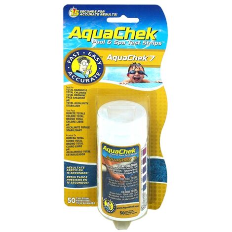 50 bandelettes d'analyse de l'eau 7 fonctions – Testeur pour piscine – Dureté, brome, chlore, pH, alcalinité, acide cyanurique – Aquachek - 541752AEU