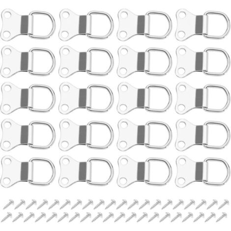 50 Bilderrahmenhaken mit D-Ring, Doppelloch-Bilderrahmenaufhänger mit Schrauben, Wandhalterung, verzinnt, 3,5 x 2,2 cm, silberfarben