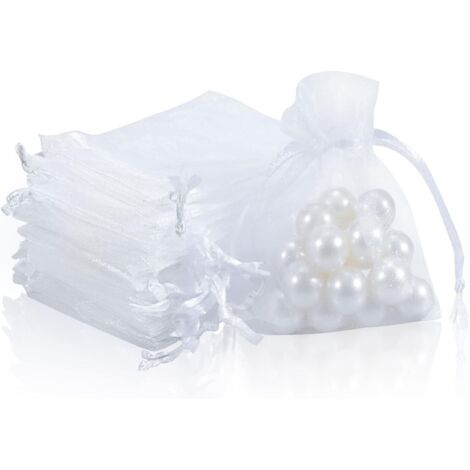 50 bolsas de regalo de organza, bolsas de regalo de organza blancas que miden 7 x 9 cm.