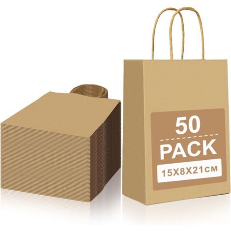 50 bolsas pequeñas de papel kraft con asa, bolsa de regalo marrón 15x8x21cm, bolsas de regalo de papel, bolsa kraft para fiesta Navidad boda cumpleaños