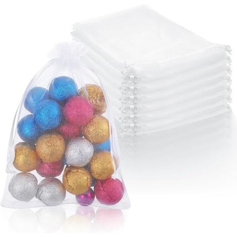 50 bolsitas de organza blanca, de 15 x 19 cm, transparentes, con malla y cordón, ideales como bolsitas de agradecimiento para bodas y fiestas, o como mini bolsitas para dulces perfectas para guardar j
