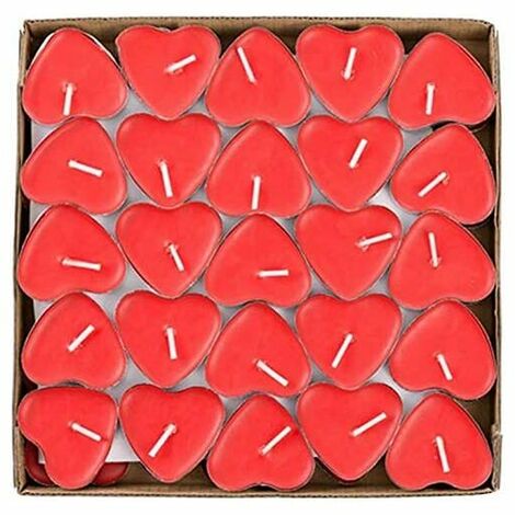 Set de 50 Bougies Chauffe-Plat VALENTINE Mariage Romantique Coeur Bougies  (Rouge)