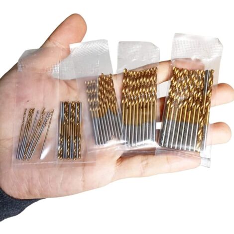 50 brocas helicoidales de acero de alta velocidad con revestimiento de titanio HSS mini de 1,0/1,5/2,0/2,5/3,0 mm, brocas micrométricas para madera, plástico y aluminio