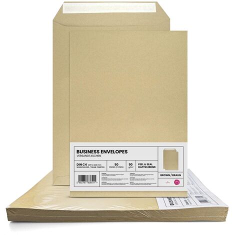 50 Brown C4 9oz Large Envelopes No Window Mailing Mailers for A4 Letters Invoices Brochures