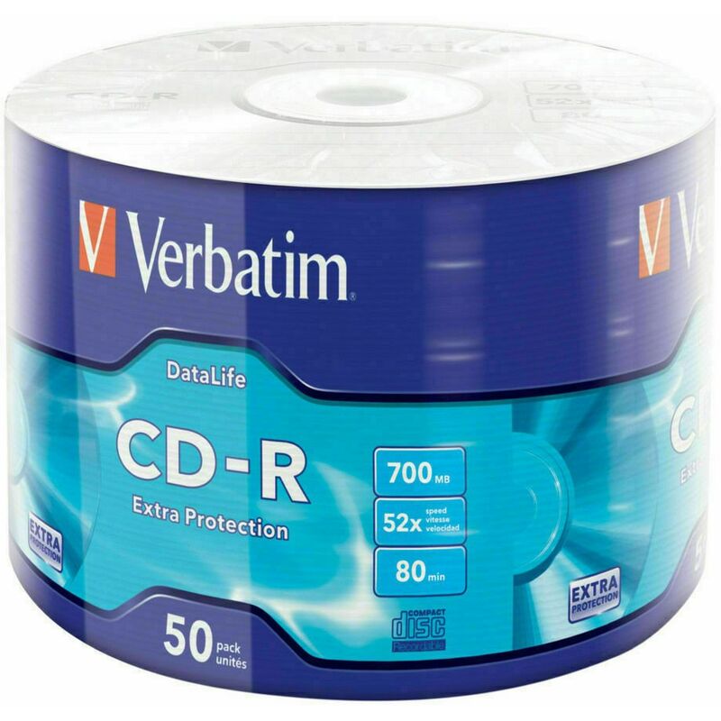 Image of 50 CD-R VERBATIM 100% Vergini Vuoti 52X 700Mb Per Audio 80 Min ORIGINALI