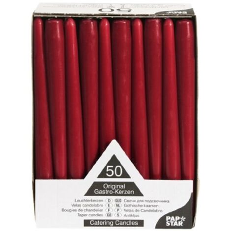 50 CHANDELLES Ø 2,2 CM X 25 CM BORDEAUX. AUTONOMIE: 7 HEURES BOUGIES ET ACCESSOIRES 17961