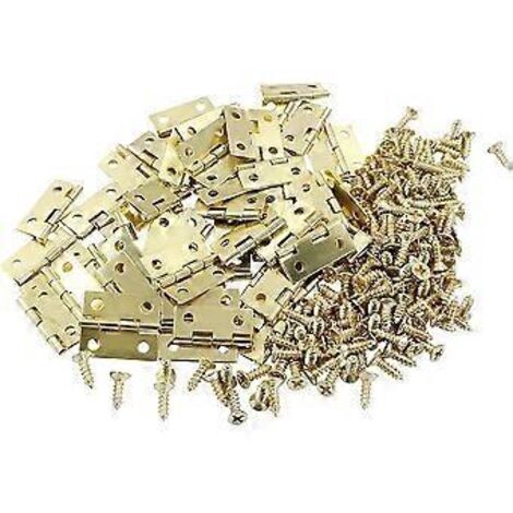 50 charnières - Vis incluses - Installation facile - Charnières pour portes intérieures - Charnière de porte - 8 x 10 mm - Dorée - Acier inoxydable