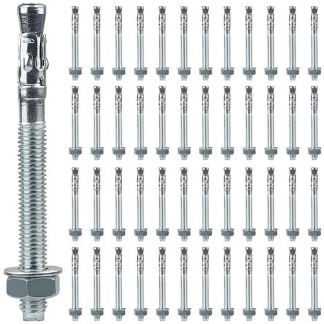 50 Chevilles, Boulon D'Ancrage M10, Acier Carbone, Galvanisé, 120mm, Béton, Maçonnerie