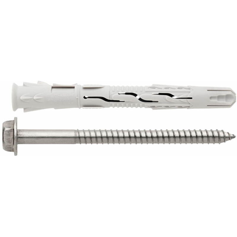 Index - Cheville nylon universelle à haut rendement - Tête hexagonale - Inox A4 - Homologuée ate 10 x 140 Ø10 - Boite de 50