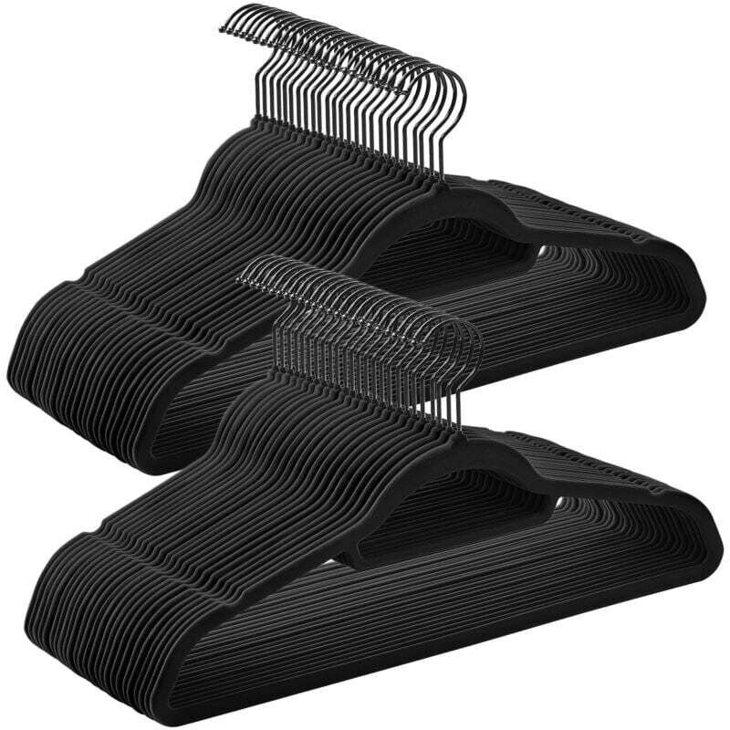 50 Cintres en Velours, Antiglisse, avec Barre à Cravate et Crochet Pivotant à 360°, Épaisseur 0,6 cm, Gain de Place, Longueur 43,5 cm, pour Manteau,