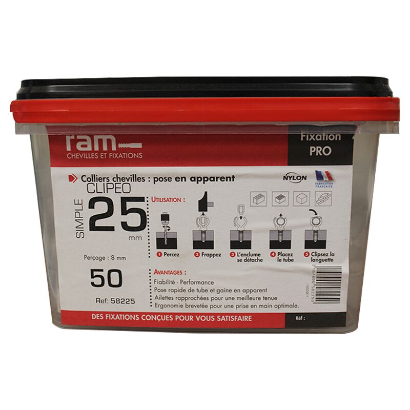 RAM - 50 clipeo simple blanc pour tube multicouche nu Ø25