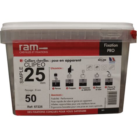 50 CLIPEO simple gris - Fixation pour tube IRL Ø25 - Ram