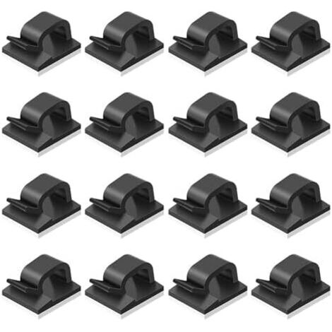 50 Clips Adhésifs pour Câbles en Plastique Noir, Crochet Auto-adhésif sans Perçage, Organiseur de Bureau et Voiture, Gain Place -