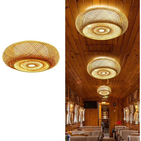 50 cm Bambus-Einbauleuchte – Handgefertigte Vintage-Deckenleuchte für den Innenbereich, Wohnzimmer, Schlafzimmer oder Balkon, Leuchtmittel nicht enthalten