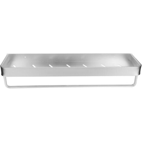 50 cm breite, wandmontierte Duschablage aus Aluminium mit Stange und Haken zur Aufbewahrung von Shampoo.