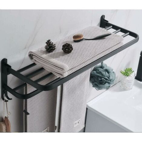 50 cm Handtuchhalter fürs Badezimmer – Doppelter Wandhandtuchhalter im Hotelstil, Tischmodell – Mattschwarz