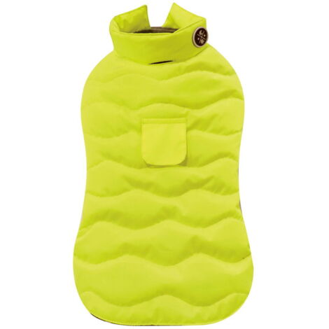 50 cm: Veste matelassée imperméable avec doublure en polaire Eco Leaves jaune fluo pour chiens