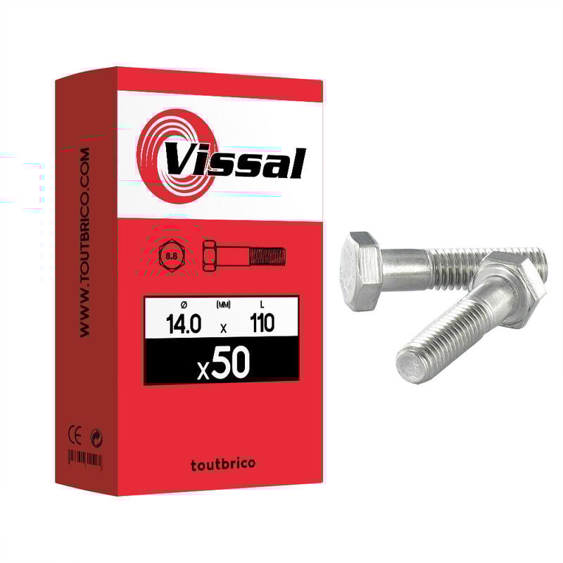 Vissal - 50 corps de boulon 14x110mm tête hexa zingué
