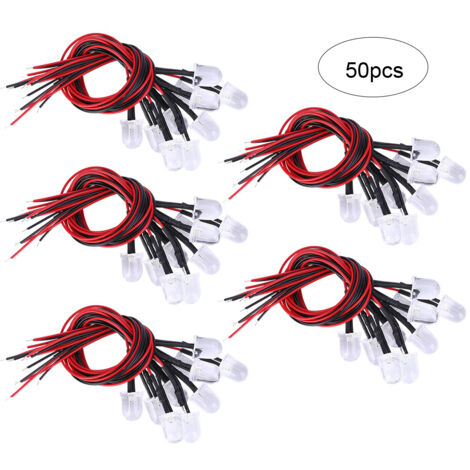 50 diodes LED 12V pré-câblées, ampoules 10 mm tête ronde, clignotement lent multicolore