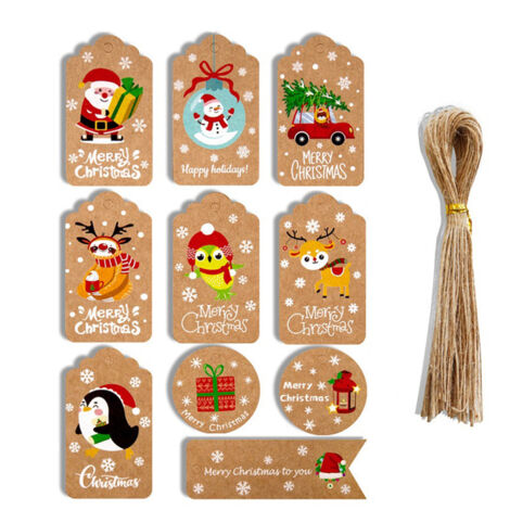 50 DIY-Weihnachtsanhänger aus Kraftpapier mit Schnur zum Verpacken von Geschenken, für Dankeskarten, Basteldekorationen, in verschiedenen Stilen