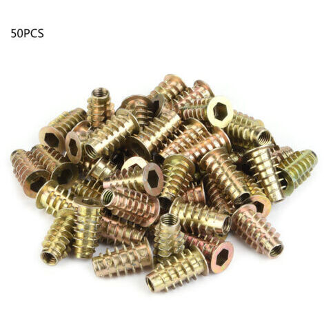 50 écrous à tête hexagonale creuse M6 en alliage de zinc pour meubles en bois (M620)